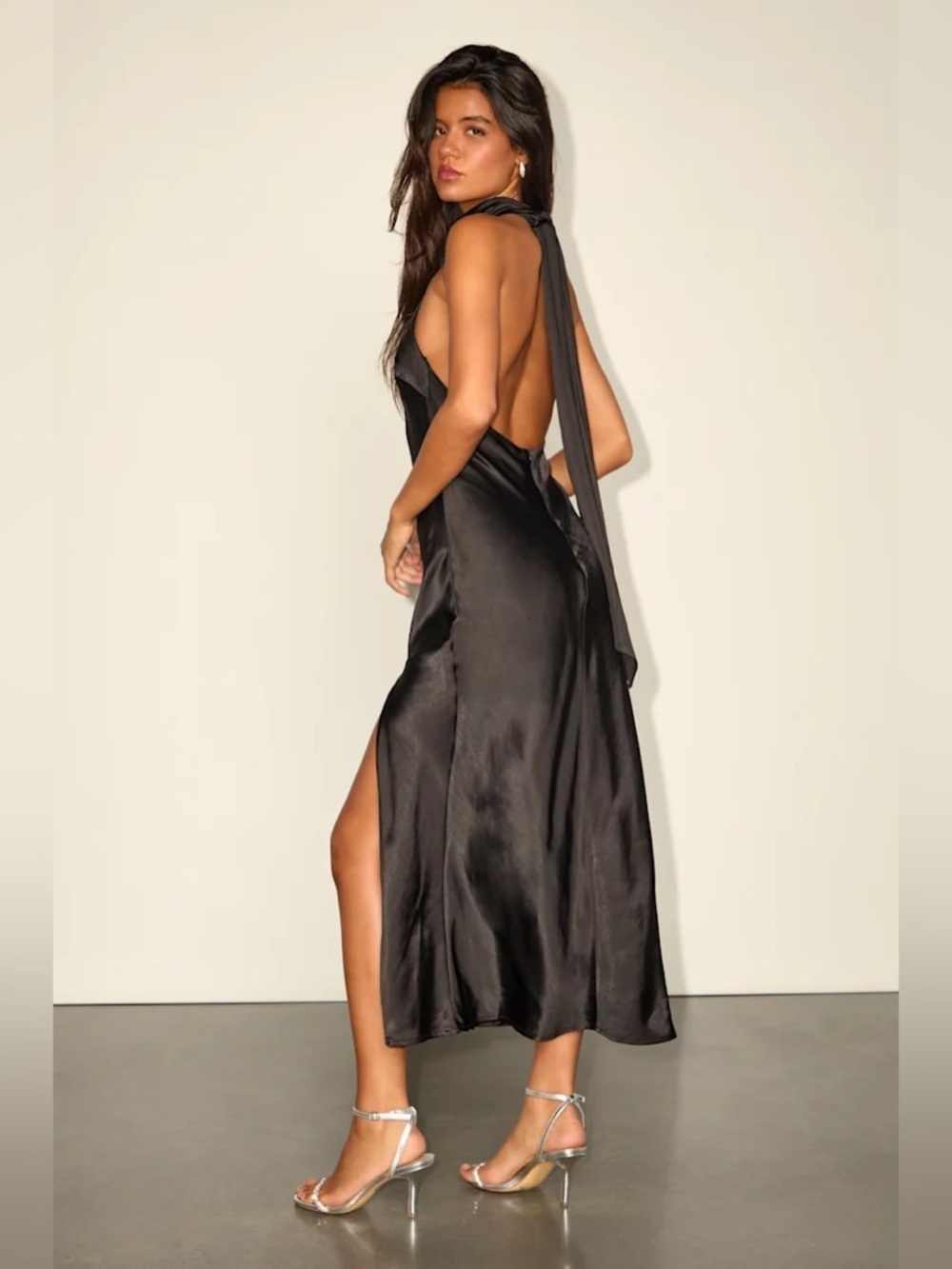 Lulus Exceptional Status Black Halter Backless Slip Midi Dress - Picture 4 of 10